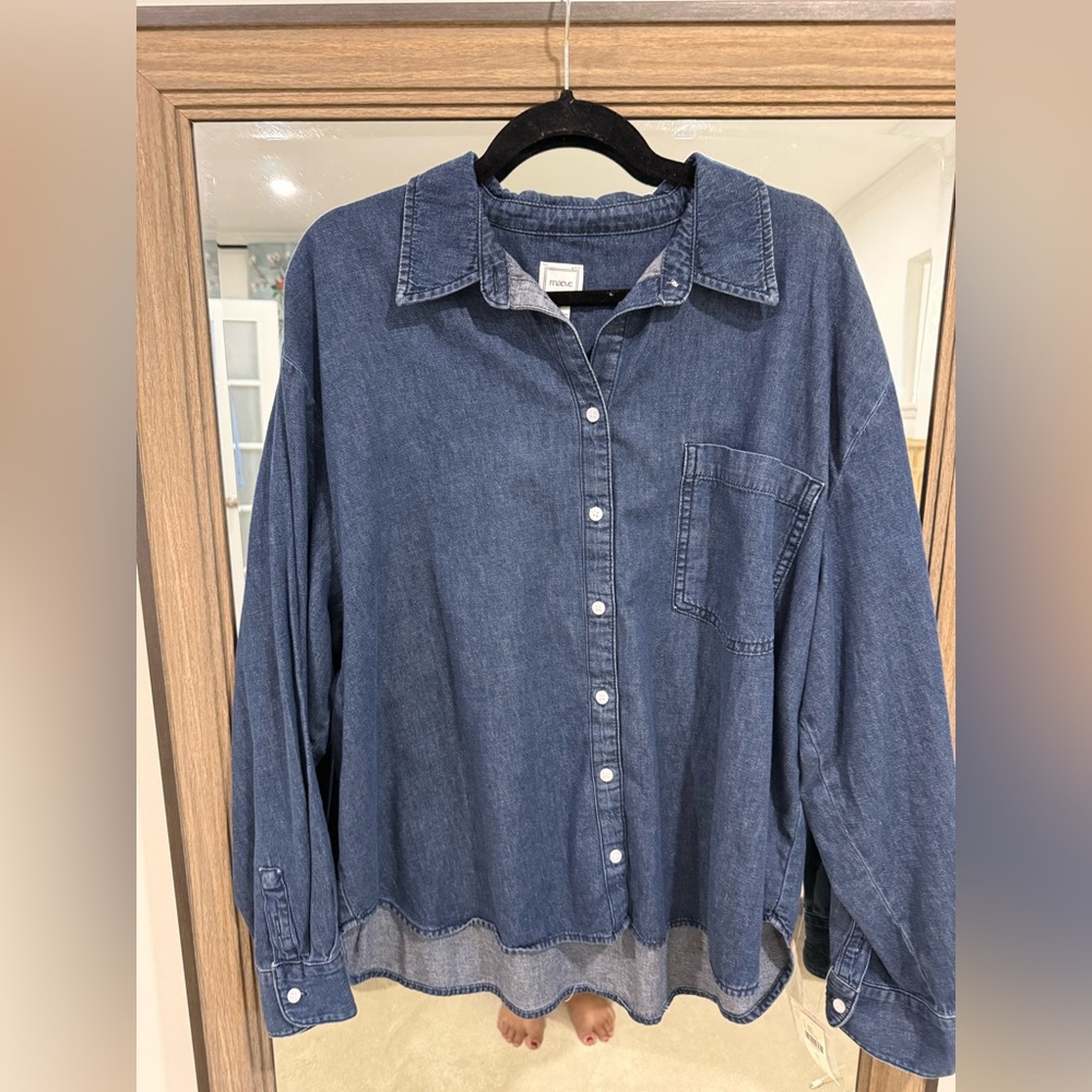 Anthropologie Shrunken Bennet Chambray Denim Blue Buttondown Shirt Size XL NWT